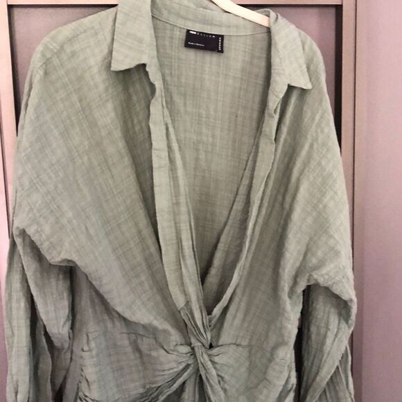 ASOS Sage, green long shirt, dress/tunic top size 14 gathered - Picture 2 of 5
